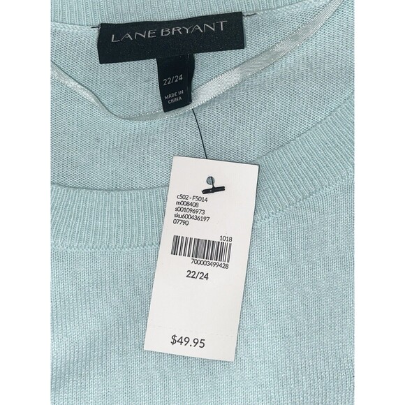 Lane Bryant NWT 22/24 Light Green Beaded Sequin Cotton Blend Sweater - Picture 3 of 3